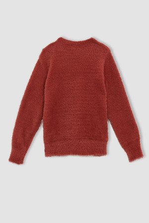 Мягкий трикотажный свитер с круглым вырезом для девочек