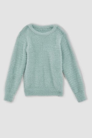 Мягкий трикотажный свитер с круглым вырезом для девочек