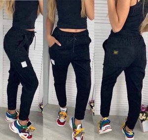 Спортивные штаны женские 3003 "Однотон - Вельвет" Черные