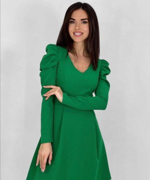 Платье Женское 6506 "Однотон - Рукав Фонарик" Зеленое