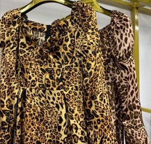 Платье Женское 6506 "Леопард - На Плечи" Бежевое