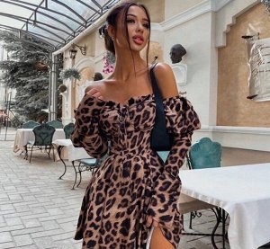 Платье Женское 6506 "Леопард - На Плечи" Коричневое