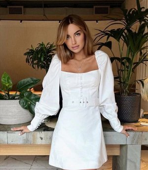Платье 7507 "Пуговицы + Пояс Однотон" Белое