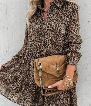 Платье 7007 "Свободное Леопард" Коричневое