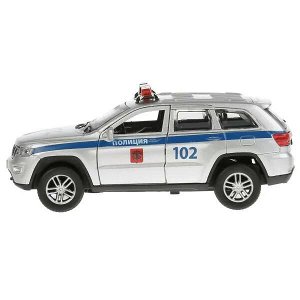 CHEROKEE-12SLPOL-SL Машина металл свет-звук "jeep grand cherokee полиция" 12см, инерц., серебр. Технопарк в кор.2*36шт