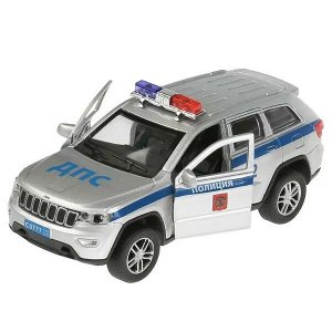 CHEROKEE-12SLPOL-SL Машина металл свет-звук "jeep grand cherokee полиция" 12см, инерц., серебр. Технопарк в кор.2*36шт