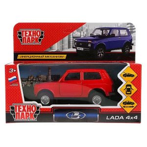 LADA4X4-RD Машина металл LADA 4x4 длина 12 см, двери, багаж, инерц, красный, кор. Технопарк в кор.2*36шт
