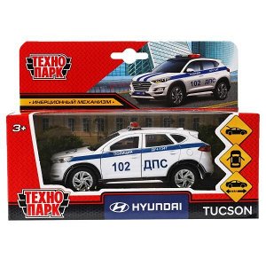 TUCSON-12POL-WH Машина металл HYUNDAI TUCSON ПОЛИЦИЯ, 12см, двери, багаж., инер, белый, кор. Технопарк в кор.2*36шт