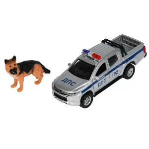 L200-12POLSR-DOG Машина металл MITSUBISHI L200 ПОЛИЦИЯ 13 см, двер, багаж, инер, собака, кор. Технопарк в кор.2*36шт