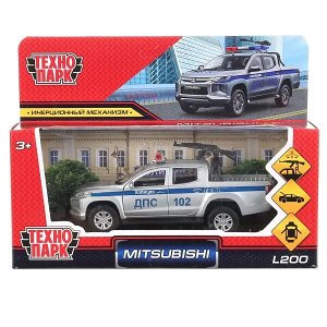 L200-12POL-ARMSR Машина металл MITSUBISHI L200 PICKUP ПОЛИЦИЯ 13 см, двери, багаж, кор. Технопарк в кор.2*36шт