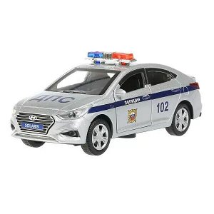 SOLARIS2-12SLPOL-SR Машина металл свет-звук "hyundai solaris полиция" 12см,инерц.,серебристый. Технопарк в кор.2*36шт