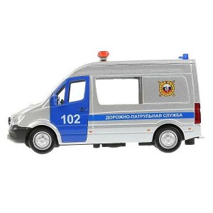 SPRINTERVAN-14POL-SR Машина "mercedes-benz sprinter полиция" 14см, открыв. двери, инерц. в кор Технопарк в кор.2*32шт