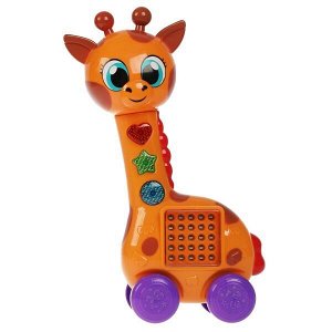 HT491-R Каталка обучающий жираф с led-экраном. 90 песен, звуков, стихов. свет. Умка в кор.36шт