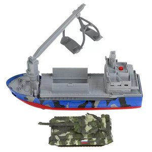 CRANEBOAT-17SLMIL-TANKBU Модель металл свет-звук ТРАНСПОРТНЫЙ КОРАБЛЬ ВОЕННЫЙ 17 см, ТАНК, инер, кор. Технопарк в кор.2*24шт