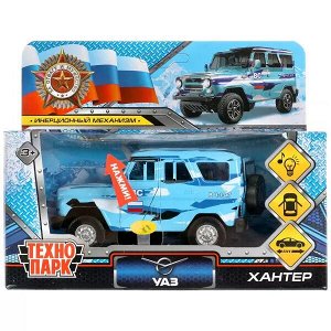 HUNTER-12SLMIL-BU Машина металл свет-звук UAZ HUNTER КАМУФЛЯЖ 11 см, двер, багаж, инерц, кор. Технопарк в кор.2*36шт