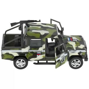 DEFPICKUP-12SLMIL-ARMGN Машина металл свет-звук LAND ROVER DEFENDER PICКUP КАМУФЛЯЖ 12 см, двер,кор. Технопарк в кор.2*36шт