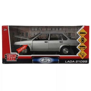 VAZ-21099-S Машина металл свет-звук LADA 21099, 18,5 см, дв., кап.,баг.,инер.,сер., кор. Технопарк в кор.2*12шт