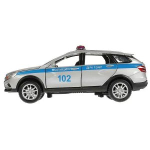 VESTASWCR-124SLPOL-GY Машина металл свет-звук LADA VESTA SW CROSS ПОЛИЦИЯ 17,5см, двери, кор. Технопарк в кор.2*24шт