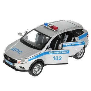 VESTASWCR-124SLPOL-GY Машина металл свет-звук LADA VESTA SW CROSS ПОЛИЦИЯ 17,5см, двери, кор. Технопарк в кор.2*24шт