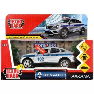 ARKANA-12SLPOL-SR Машина металл свет-звук RENAULT ARKANA ПОЛИЦИЯ 12 см, двери, багаж, кор. Технопарк в кор.2*36шт