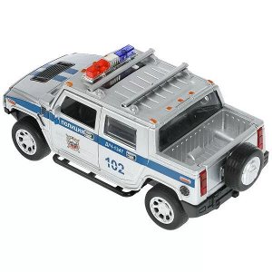 HUM2PICKUP-12SLPOL-SR Машина металл свет-звук HUMMER H2 PICKUP ПОЛИЦИЯ 12 см, двери, багажн, кор. Технопарк в кор.2*36шт