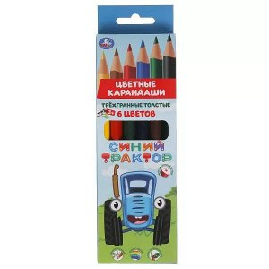 CPJ6-52003-STR Цветные карандаши Синий ТРАКТОР 6цв, трёхгран толстые Умка в кор.12*24наб