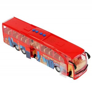 BUSTOUR-30PL-RD Машина свет+звук экскурсионный автобус 30см,пластик,4 кнопки,инерц,красный в кор Технопарк в кор24шт
