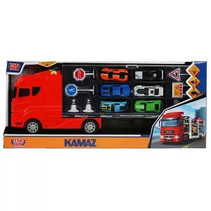 KAMSET-47PL-RD Машина пластик свет-звук KAMAZ ТЯГАЧ 47 см, 4 кноп, набор машин, красн, кор. Технопарк в кор.2*6шт