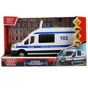 TRANSITVAN-22PLPOL-WH Машина свет+звук "ford transit полиция" 22,5см, пластик, откр.двери, инерц. Технопарк в кор.2*18шт