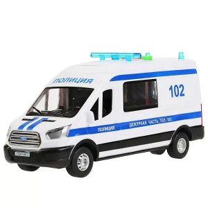 TRANSITVAN-22PLPOL-WH Машина свет+звук "ford transit полиция" 22,5см, пластик, откр.двери, инерц. Технопарк в кор.2*18шт