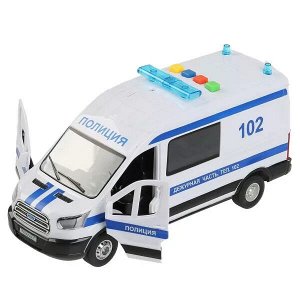 TRANSITVAN-22PLPOL-WH Машина свет+звук "ford transit полиция" 22,5см, пластик, откр.двери, инерц. Технопарк в кор.2*18шт