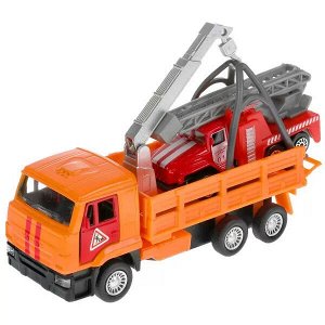 SB-19-29-C-WB Машина металл KAMAZ ЭВАКУАТОР, 12 см, дв.,подв.лет.,инер.+урал пожар. 7,5 см Технопарк в кор.2*24шт