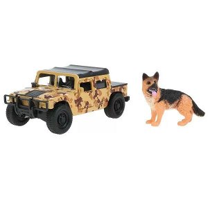 SB-18-09-H1-M(DY)+DOG-WB Машина металл hummer h1 ПИКАП, 12 см, двери, баг., инерц.+овчарка , кор. Технопарк в кор.2*24шт