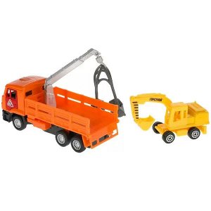 SB-19-29-B-WB Машина металл KAMAZ ЭВАКУАТОР, 12 см, дв., подв.дет.,инер.+экск. 7,5 см,кор. Технопарк в кор.2*24шт