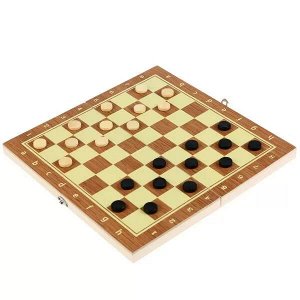 P00037-R Шахматы деревянные с пласт.фиг., 2в1 (шахматы+шашки), 24,5*12,7*3,8см ИГРАЕМ ВМЕСТЕ в кор.120шт