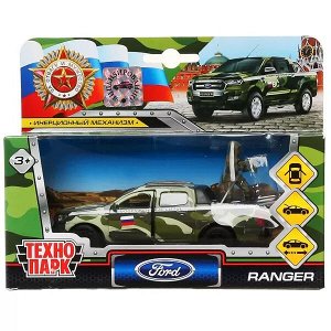 SB-18-09-FR-M+FG-WB Машина металл FORD ranger, 12 см, дв., баг., инер.+солд. 4,5 см, в  ассорт. Технопарк в кор.2*24шт