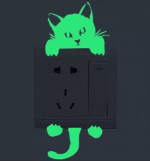 Наклейка светящаяся на выключатель "Выглядывающий кот" (2599)