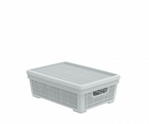 Плетёная корзина для хранения с крышкой «Лён» 11л (400×284×137мм) (серый)