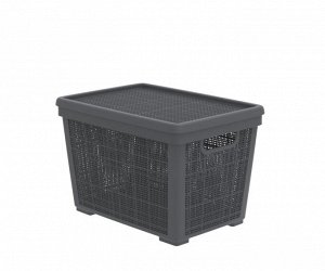 Плетёная корзина для хранения с крышкой «Лён» 22л (400×284×264мм) (графит)