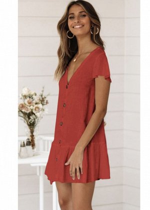 Бамбуковое пляжное платье на пуговицах,  красное