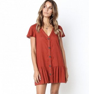 Бамбуковое пляжное платье на пуговицах,  красное