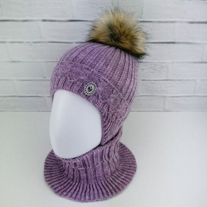 Зд1257-61м Комплект вязаный шапка/снуд Пава фиолетовый меланж