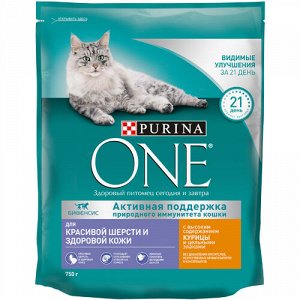 ONE Adult Корм с курицей и злаками для красоты шерсти для кошек 750 гр