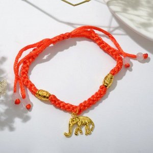 Браслет-оберег "Красная нить" талисман защиты, слоник, цвет золото, d=6 см