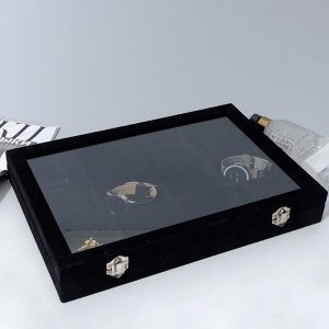 Подставка для украшений "Шкатулка" 12 ячеек, стеклянная крышка, цвет чёрный