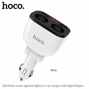Автомобильное зарядное устройство HOCO Z28 Power Ocean, 2*USB+2*прикуриватель, 3.1A, 2*80 Вт, белый, дисплей