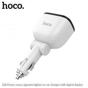 Автомобильное зарядное устройство HOCO Z28 Power Ocean, 2*USB+2*прикуриватель, 3.1A, 2*80 Вт, белый, дисплей