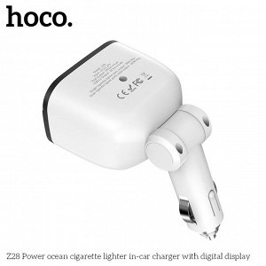 NEW ! Автомобильное зарядное устройство HOCO Z28 Power Ocean, 2*USB+2*прикуриватель, 3.1A, 2*80 Вт, белый, дисплей