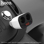 NEW ! Автомобильное зарядное устройство HOCO Z28 Power Ocean, 2*USB+2*прикуриватель, 3.1A, 2*80 Вт, белый, дисплей