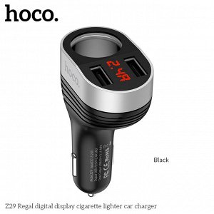 NEW ! Автомобильное зарядное устройство HOCO Z29 Regal, 2*USB+прикуриватель, 3.1A, 96 Вт, черный, дисплей